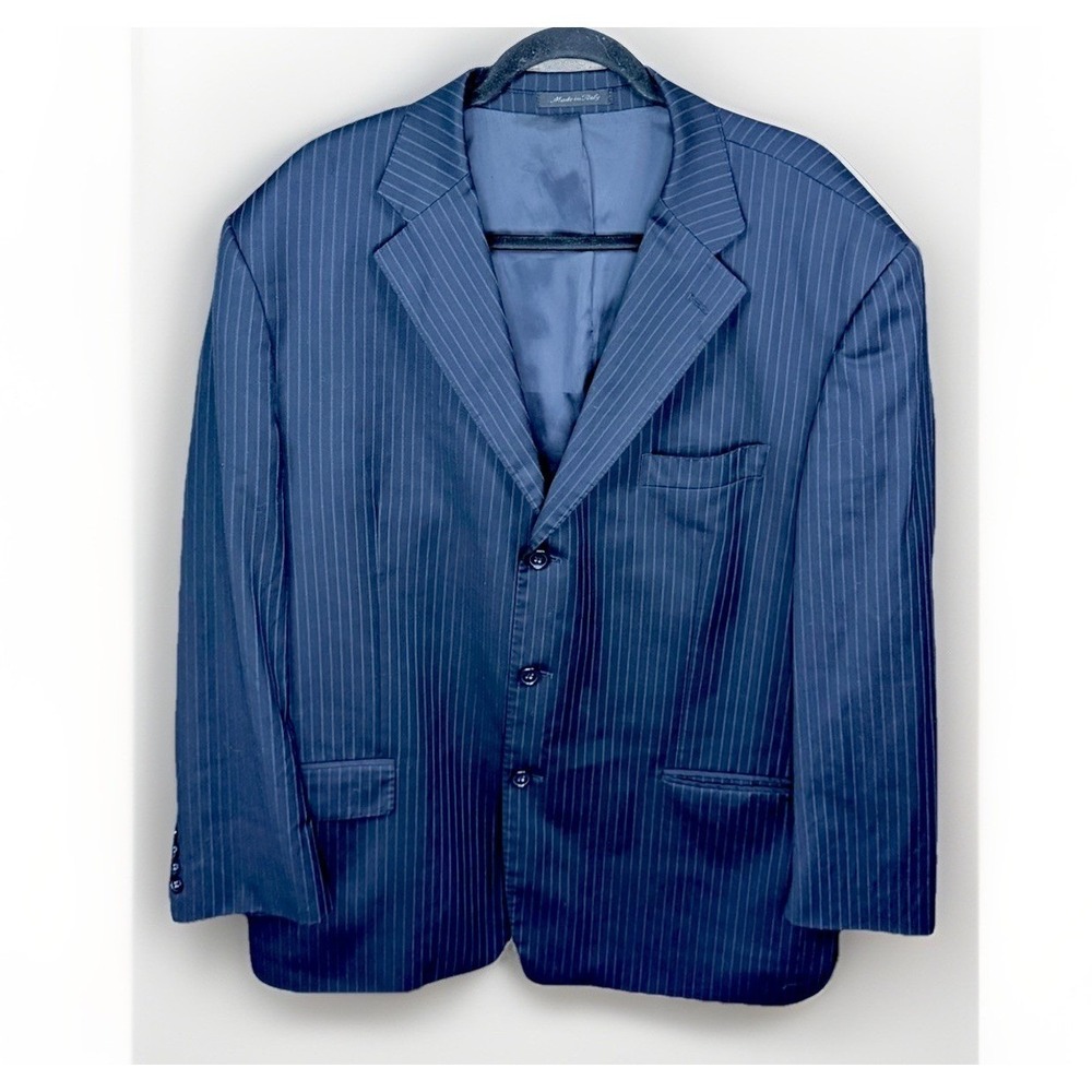 Mens 48R Mantoni Blazer Wool Super 140s Navy Pinstripe Italian Suit Jacket Coat